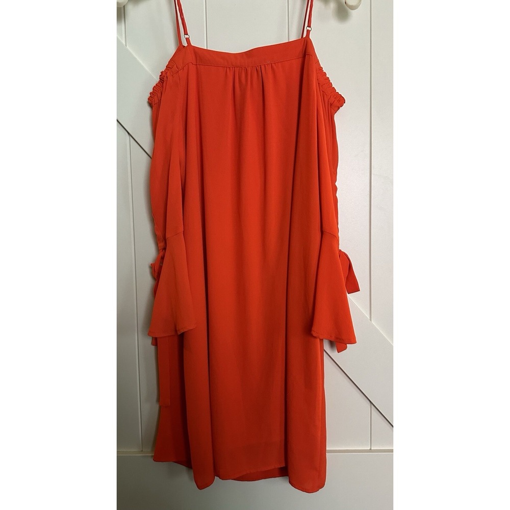 Skies Are Blue Womens Dress XS Orange‎ Off The Shoulder 3/4 Sleeve Ruffle Lined
